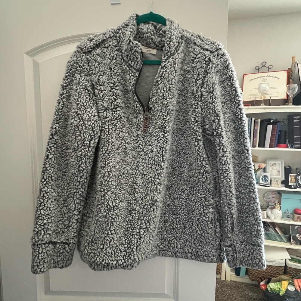 Weatherproof Gray Teddy Jacket Soft Fleece High Collar